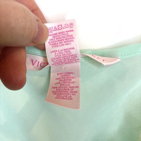Victoria's Secret Mini Nightie Sz S Babydoll Lace Coquette Cottagecore Green - Picture 9 of 9
